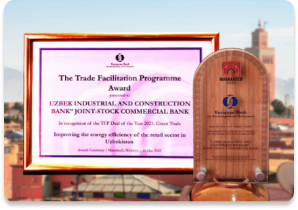 Награда от Европейского банка реконструкции и развитии (ЕБРР) по категории «Улучшение энергоэффективности розничного сектора в Узбекистане» (2022) Sertificate